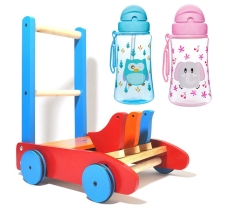 Combo 1 Xe tập đi gỗ 3 con chim Am+ 1 Bình uống nước có ống hút Upass UP0090N