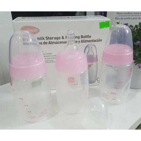 Bình trữ sữa mẹ Unimom UM871128 có núm ti cho bé bú - 150ml (bộ 3 bình)