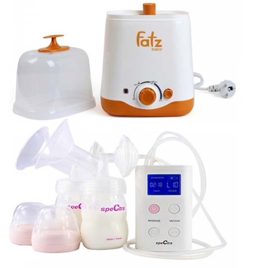 Combo Máy Hút Sữa Spectra 9Plus + Máy Hâm Nóng Và Tiệt Trùng 2 Bình Cổ Rộng FatzBaby FB3012SL 