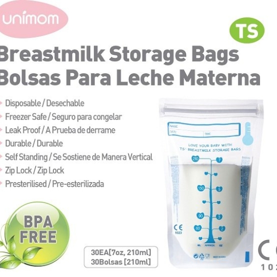 Hộp túi đựng sữa mẹ (trữ sữa mẹ) Unimom Compact không có BPA 210ml (30 túi/hộp)
