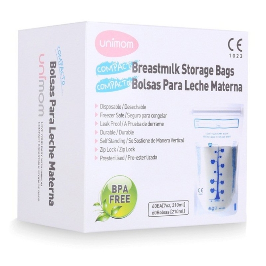 Túi đựng sữa mẹ (trữ sữa mẹ) Unimom tiêu chuẩn Standard không có BPA 210ml (60túi/hộp)