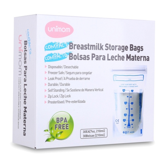 Hộp túi đựng sữa mẹ (trữ sữa mẹ) Unimom Compact không có BPA 210ml (30 túi/hộp)